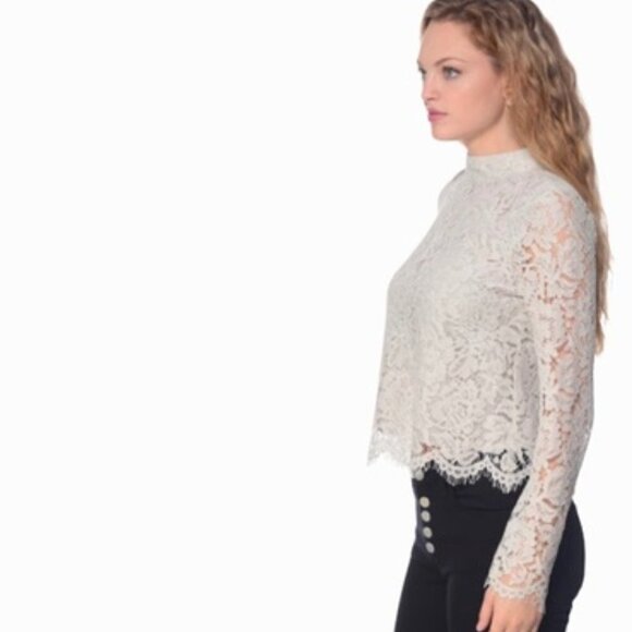 Chaser Lace Mock Neck Blouse Light Gray M NWT - Picture 3 of 7